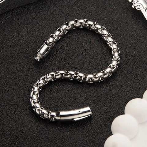 Bracciale da Uomo Minimalista in Acciaio Inossidabile a Catena Box Argento Lucidato Hip Hop Gioielli Regalo Uomo