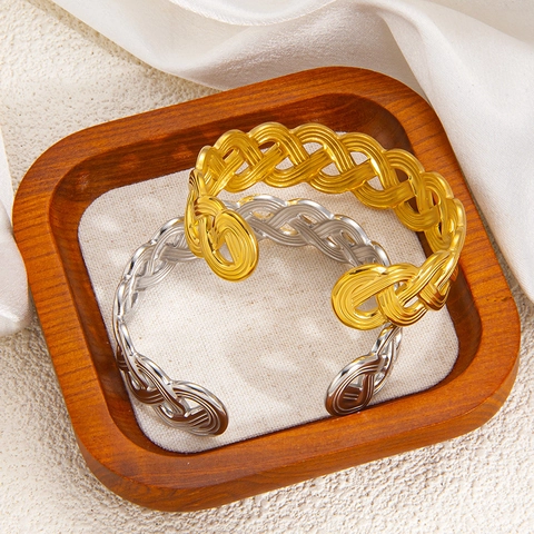 Geflochtener Hohler Armreif Titanstahl 18K Vergoldet Verstellbares Offenes Armband Minimalistischer Luxusschmuck Für Damen