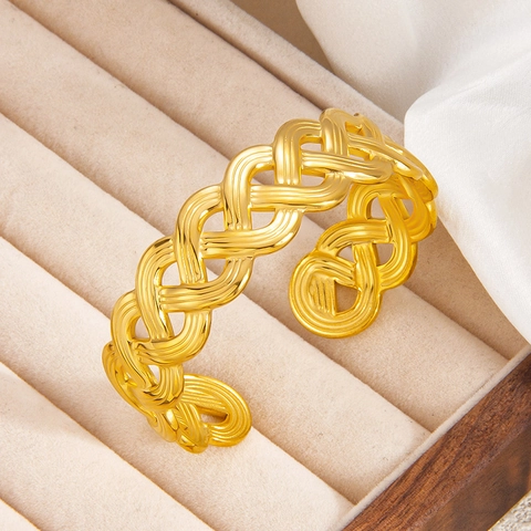 Geflochtener Hohler Armreif Titanstahl 18K Vergoldet Verstellbares Offenes Armband Minimalistischer Luxusschmuck Für Damen