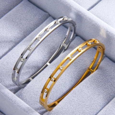 Holle Armring Van Titaniumstaal Met Fonkelende Zirkonia 18K Verguld Minimalistische Elegante Armband Voor Dames