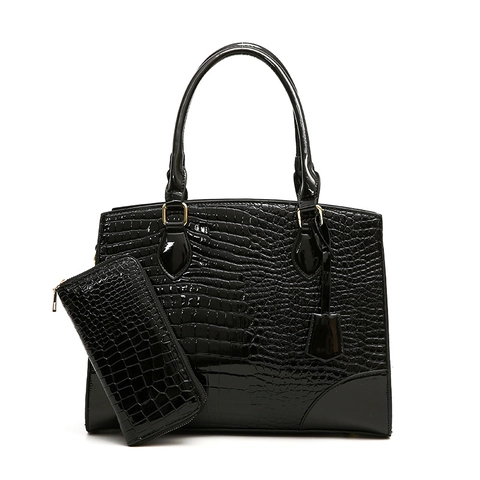 Crocodile Embossed PU Leather Handbag And Wallet Retro Elegant Large Capacity Daily Work Tote For Women