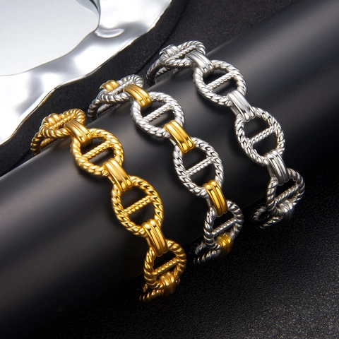 Edelstahl Ankerkette Offener Armreif Seilstruktur Hohl Minimalistisch Manschettenarmband Vintage Schmuck Damen Herren