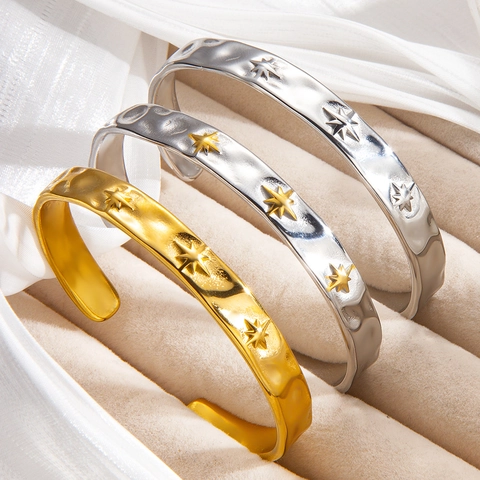 Hammer Armreif Aus Edelstahl Mit Nordstern Muster Verstellbar Offener Armreif Für Damen Retro Luxus Schmuck