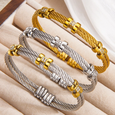 Gedrehtes Kabel Armreif Edelstahl H Buchstabe Strass Verstellbar Offene Manschette Luxus Schmuck Für Damen