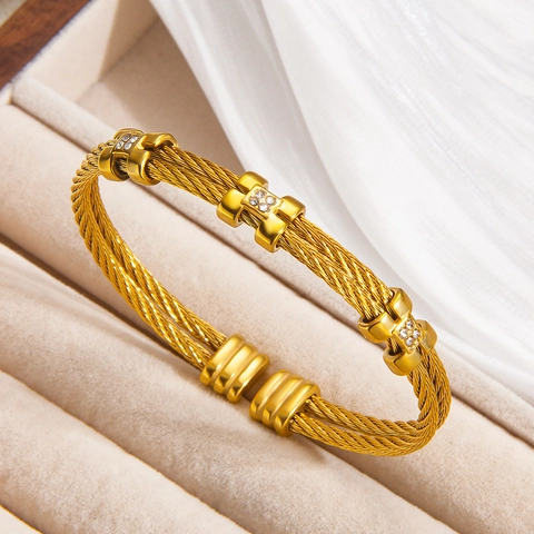 Gedrehtes Kabel Armreif Edelstahl H Buchstabe Strass Verstellbar Offene Manschette Luxus Schmuck Für Damen
