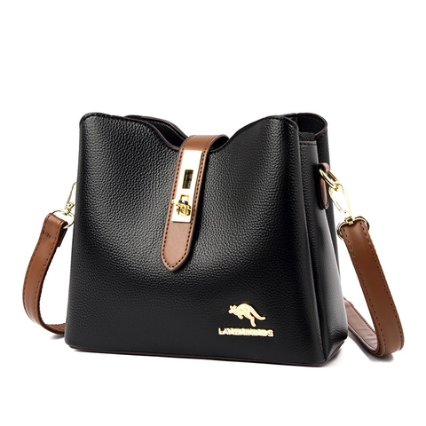 Borsa A Secchiello Da Donna Pelle PU Motivo Litchi Grande Capacità Borsa A Tracolla A Spalla Hardware Dorato Tracolla A Contrasto Elegante