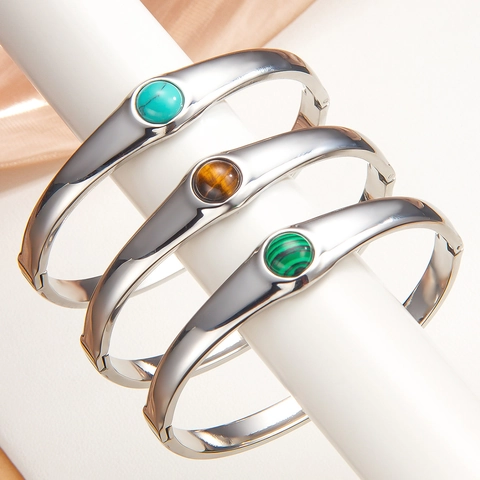 Brazalete de Acero Inoxidable con Piedra Natural Vintage para Mujer Pulsera Estilo Palacio Piedras Preciosas de Colores Oro Plata