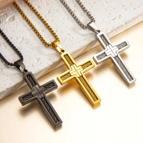 Trend Kreuz Edelstahl Halskette 18K Vergoldet Punk Stil Herren Anhänger Halskette Boxkette Industrie Schmuck Geschenk
