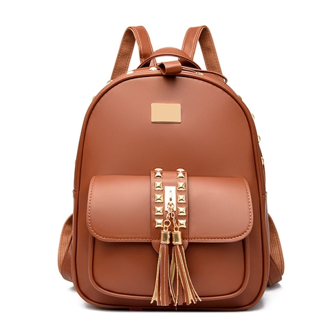 Nieten Quaste Damen PU Leder Rucksack Große Kapazität Mode Studenten Schultasche Lässig Reisen Street Trendy Umhängetasche