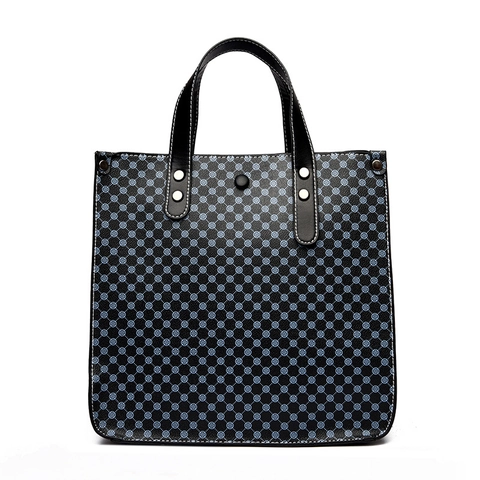 Retro Large Capacity PU Leather Tote Bag And Clutch Handbag Geometric Pattern Rivet Decor Women Shoulder Bag Travel Bag
