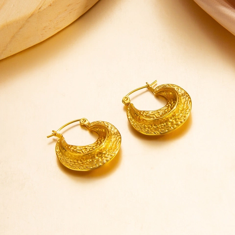 Chunky Hoop Earrings Hammered Texture Stainless Steel PVD 18K Gold Plated Vintage C Shaped Jewelry For Women
