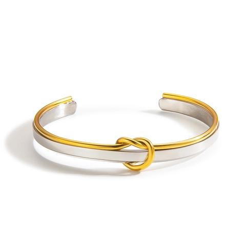 Knot Bangle Bracelet Two Tone Titanium Steel 18K Gold Plated Open Adjustable Minimalist Jewelry For Women Elegant Accessory
