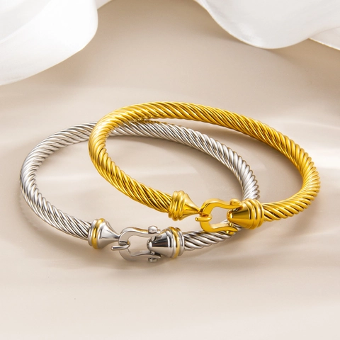 Gevlochten Kabelarmband Titaniumstaal Hoefijzer Gesp 18K Verguld Luxe Draadarmband Veelzijdige Sieraden Voor Dames