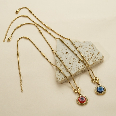 Boze Oog Hanger Ketting Roestvrij Staal 18K Verguld Turks Blauw Oog Ronde Schijf Zirkoon Sieraden Voor Dames
