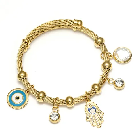 Twisted Cable Bangle Armband Edelstahl Hamsa Hand Evil Eye Anhänger Verstellbar Religiös Böhmischer Schmuck Für Frauen