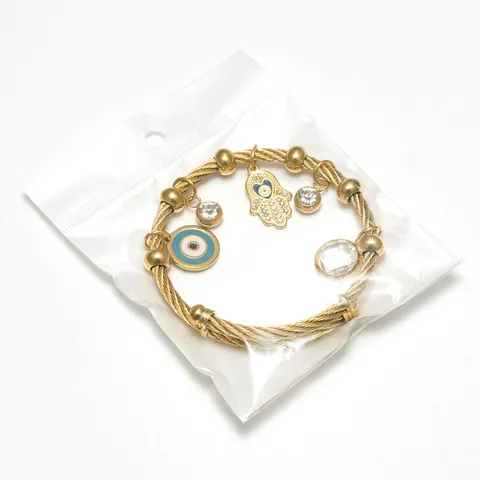 Twisted Cable Bangle Armband Edelstahl Hamsa Hand Evil Eye Anhänger Verstellbar Religiös Böhmischer Schmuck Für Frauen