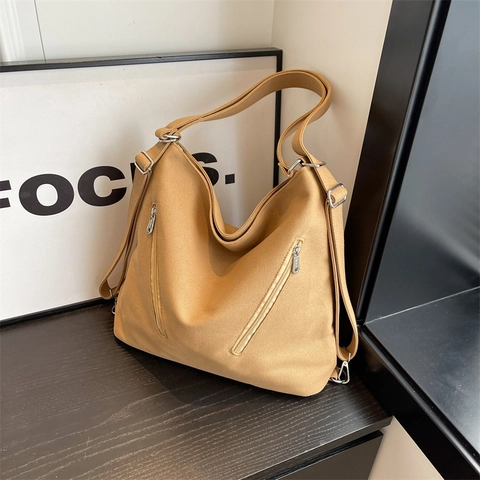 Borsa Tote In Tela Grande Capacità Multifunzionale Spalla E Zaino Con Tasche Anteriori Con Cerniera Streetwear Donna