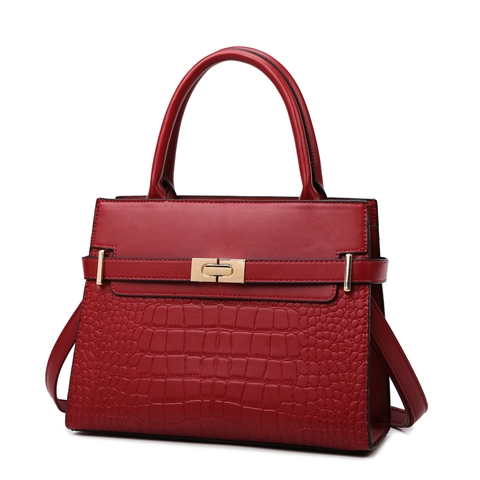 Women Fashion Handbag PU Leather Crocodile Pattern Snake Print Handle Metal Lock Shoulder Crossbody Commuter Bag