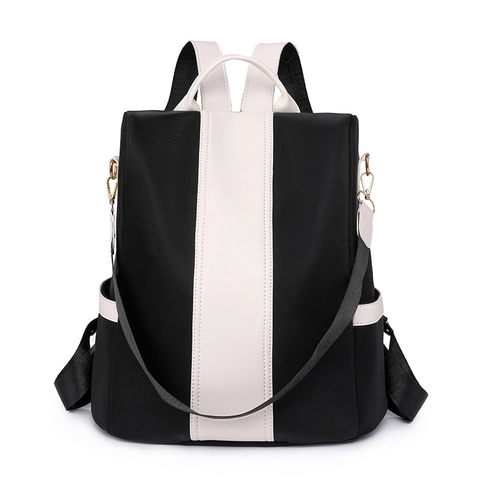 Zaino da Donna alla Moda con Colori a Contrasto in Nylon ad Alta Densità Zaino Antifurto Impermeabile Grande Capacità Semplice Stile Urbano Borsa da Viaggio per la Scuola