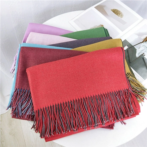 Écharpe Longue Bicolore Double Face Pour Femmes Châle D'hiver Chaud Épaissi Avec Glands Enveloppement Élégant Pour Extérieur