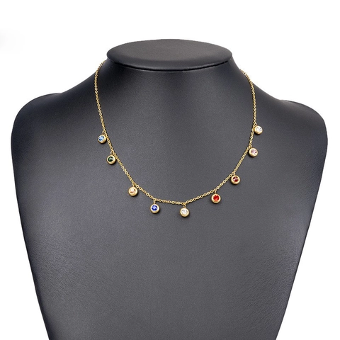 Elegante Collana E Orecchini In Acciaio Al Titanio Placcato Oro 18K Con Zirconi Colorati Gioielli Per Donna