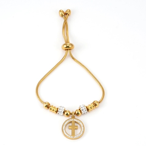Bracciale Pendente Croce Religiosa Acciaio Inossidabile Catena Serpente Regolabile Strass Gioielli Moda Per Donna