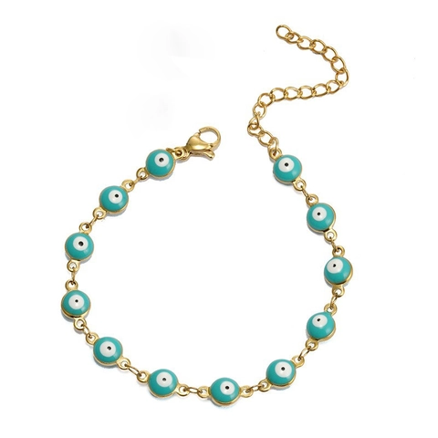 Bracelet Mauvais Œil en Acier Inoxydable pour Femme Plaqué Or 18K Émail Œil Turc Chaîne Réglable Bijoux Cadeau