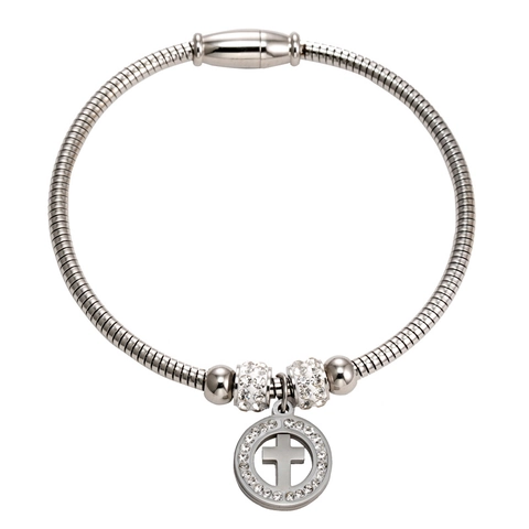 Kruis Hanger Armband En Ring 18K Verguld Roestvrij Staal Slangenketting Magnetische Sluiting Strass Religieuze Sieraden Vrouwen