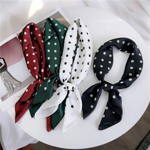 Polka Dot Quadratischer Schal Polyester Satin Halstuch Retro Vielseitig Dekorativ Haarband Für Damen