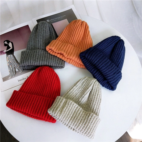 Unisex Winter Ribbed Knit Beanie Warm Thick Solid Color Cuffed Pullover Hat For Men Women Minimalist Casual Outdoor Headwear