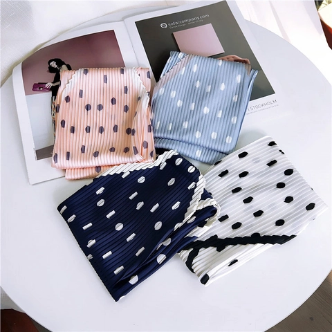 Pleated Square Scarf Polyester Satin Like Polka Dot Leopard Print Retro Neckerchief Decorative Fashion Accessory Women