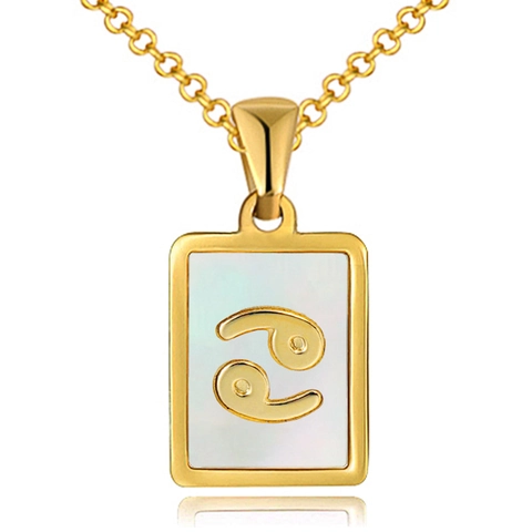 Collier Zodiaque en Acier Inoxydable Plaqué Or 18K Nacre Pendentif Rectangulaire Bijoux de Mode pour Femmes
