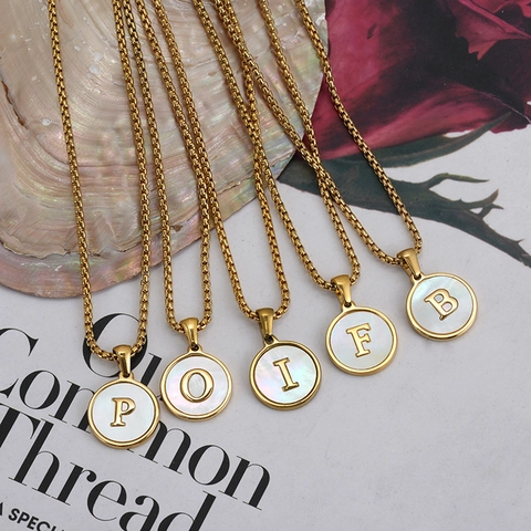 Collier Initiale en Acier Inoxydable 304 Plaqué Or 18K Avec Pendentif Alphabet Rond en Nacre Pour Femme Bijoux