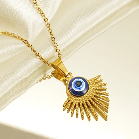 Boze Oog 18K Verguld Roestvrij Staal Zonnestraal Hanger Ketting Oorknopjes Ring Voor Dames Boheemse Stijl