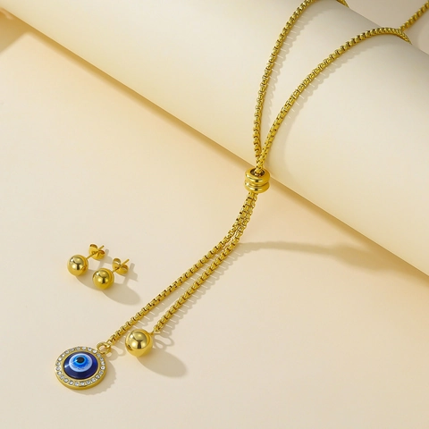 Evil Eye Halskette Und Ohrstecker 18K Vergoldeter Edelstahl Zirkon Emaille Türkischer Stil Schmuck Für Frauen