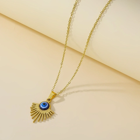 Boze Oog 18K Verguld Roestvrij Staal Zonnestraal Hanger Ketting Oorknopjes Ring Voor Dames Boheemse Stijl