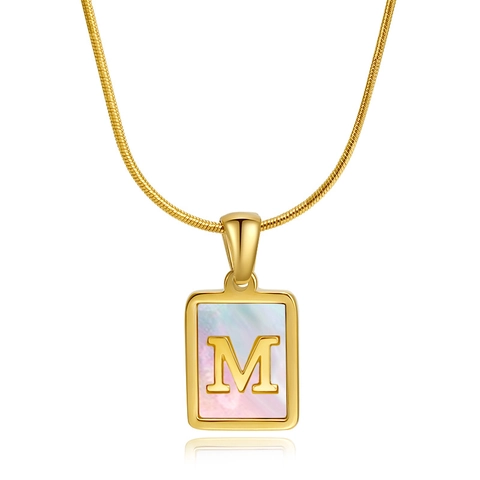 Collier Lettre Initiale Carré en Acier Inoxydable Plaqué Or 18K Pendentif en Nacre Blanche Bijoux pour Femmes