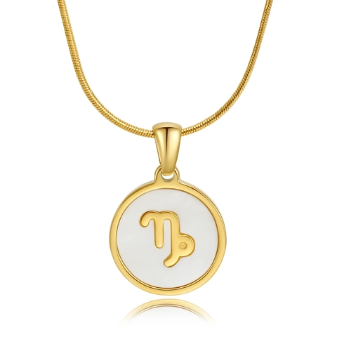 Collier Pendentif Signe Du Zodiaque Plaqué Or 18K Acier Inoxydable Nacre Blanche Chaîne Serpent Pour Femmes