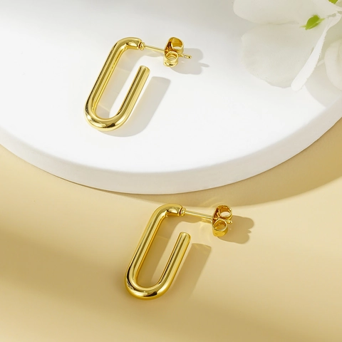 Minimalistische U-Vormige Roestvrijstalen Hoops Oorbellen 18K Verguld Geometrische Rechthoekige Oorsluitingen Voor Dames Moderne Sieraden