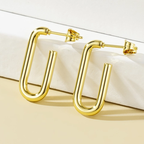 Minimalistische U-Vormige Roestvrijstalen Hoops Oorbellen 18K Verguld Geometrische Rechthoekige Oorsluitingen Voor Dames Moderne Sieraden