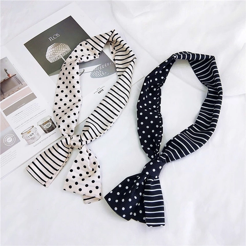 Women Satin Ribbon Scarf Polka Dot Striped Narrow Long Hair Tie For Wrist Bag Decoration Elegant Fashion Accessories