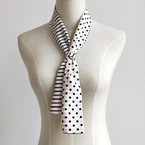 Women Satin Ribbon Scarf Polka Dot Striped Narrow Long Hair Tie For Wrist Bag Decoration Elegant Fashion Accessories