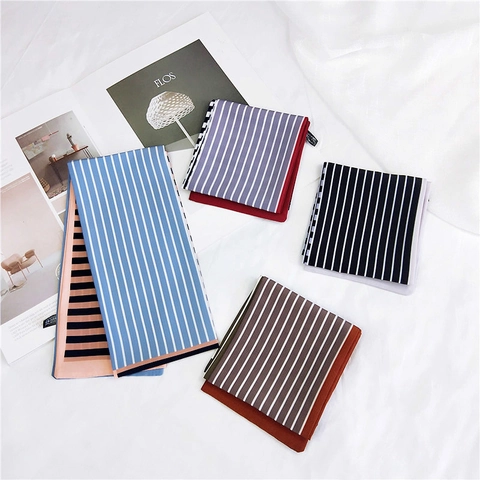 Écharpe Twilly Rayée en Satin à la Mode pour Femmes Vintage Color Block Foulard Ruban Poignée Sac Bandeau Cheveux Accessoire