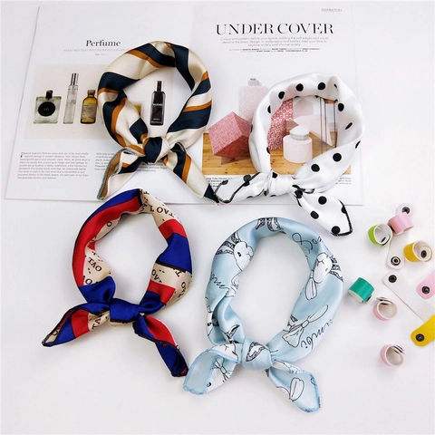 Fazzoletto da Collo Quadrato in Raso per Donne e Bambini Con Fibbia in Pelle Pois Floreale Geometrico Fascia per Capelli Accessori Borsa