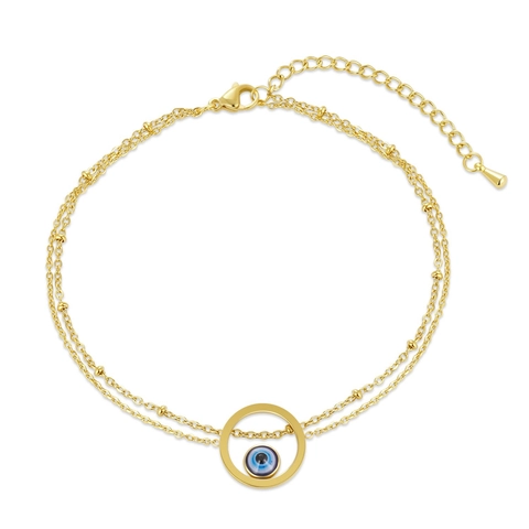 Evil Eye Dubbele Laag Enkelbandje Verguld Roestvrij Staal Rond Blauwe Charm Boheems Sieraden Vrouwen