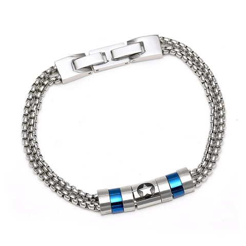 Men Hip Hop Double Row Box Chain Stainless Steel Bracelet With Nautical Pentagram Anchor Ship Wheel Tree Of Life Charms Fashion Jewelry