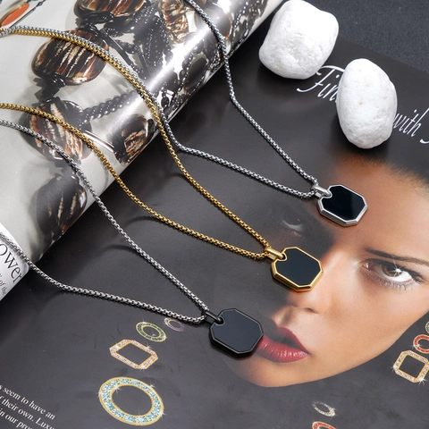 Collana Con Pendente Quadrato Ottagonale In Acciaio Inossidabile Smalto Geometrico Minimalista Gioielli Di Moda Per Uomo Unisex