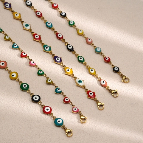 Evil Eye Bracelet Women Turkish Ethnic 18K Gold Plated Stainless Steel Colorful Enamel Drip Oil Adjustable Jewelry Gift