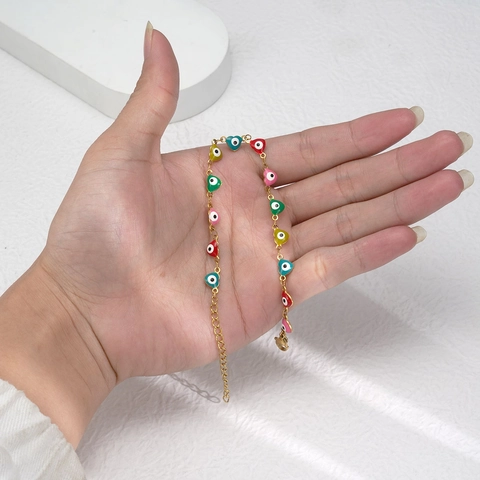 Bracciale Occhio Del Male Cuore Placcato Oro 18K Acciaio Inossidabile Smalto Colorato Gioielli Fortuna Per Donna