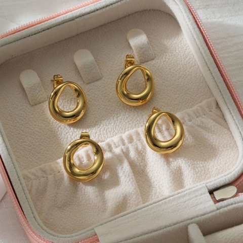 Minimalist Geometric Oval Teardrop Hoop Earrings 18K Gold Plated 316 Stainless Steel High Polish Luster Jewelry For Women